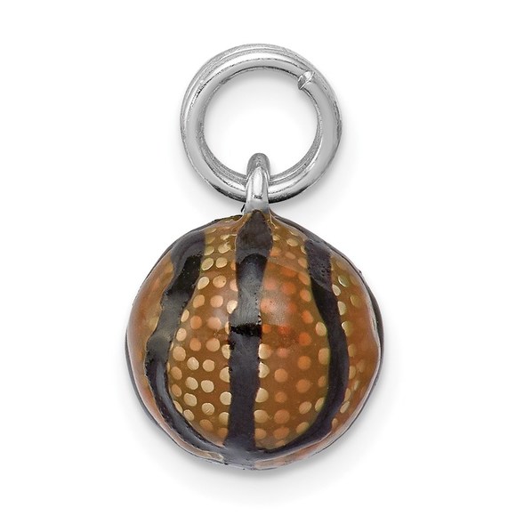 CLOSEOUT - 925 Sterling Silver Sports Rhodium-plated 3D Enamel Basketball Charm - Picture 3 of 5